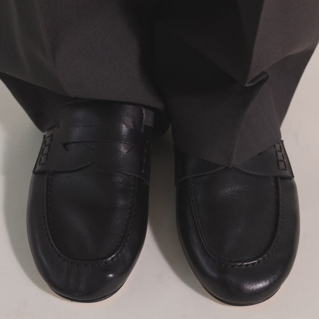 Balla Loafer in black leather, worn — Dear Frances, handcrafted in Italy